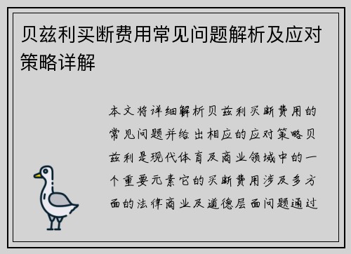 贝兹利买断费用常见问题解析及应对策略详解